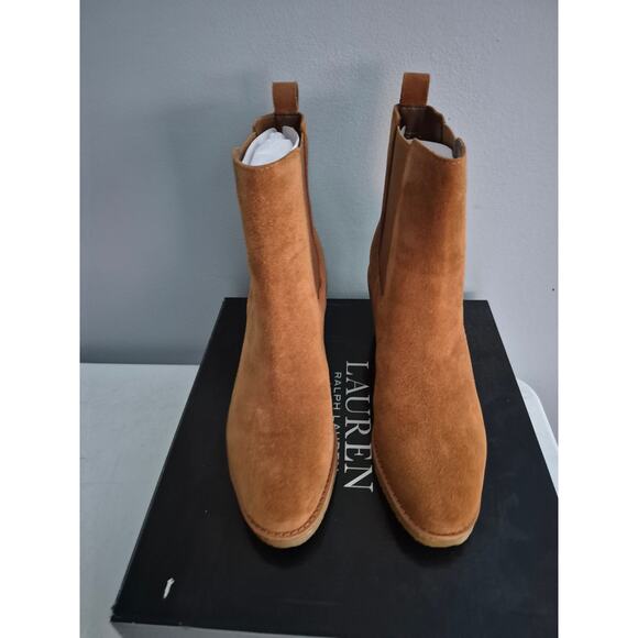Lauren Ralph Lauren Women Marianna US 8B Brow Suede Block Heel Chelsea Boots - Picture 6 of 8